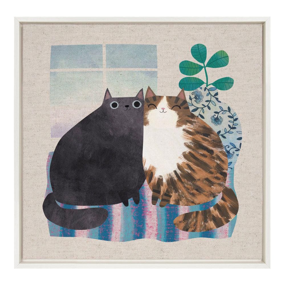 Whimsical Cats Framed Canvas Wall Art, 22x22 White