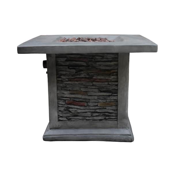 Unbranded 29.92 in. W x 23.62 in. H Gray Square Stone Gas Fire Pit Table with convenient control panel