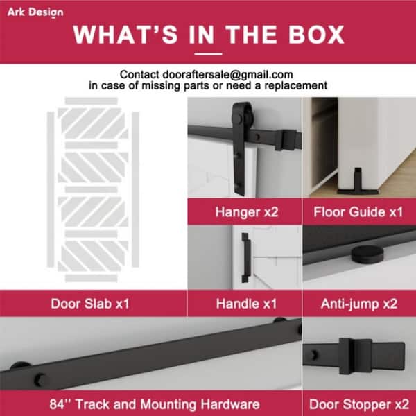 42 in. x 84 in. Black Finished 4-Lite Wave Pattern Style MDF Sliding Barn Door with Hardware Kit and Soft Close