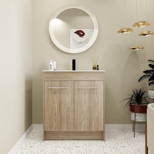 29.7 in. W x 18.1 in. D x 33.8 in. H Single Sink Freestanding Bath Vanity in White Oak with White Resin Top