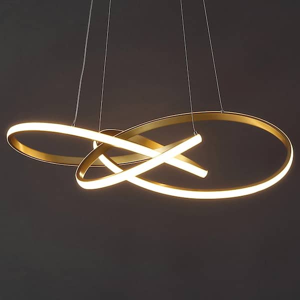JONATHAN Y Alexia 25 in. 36-Watt 1-Light Gold Painting Abstract Integrated LED Metal Adjustable Pendant Light