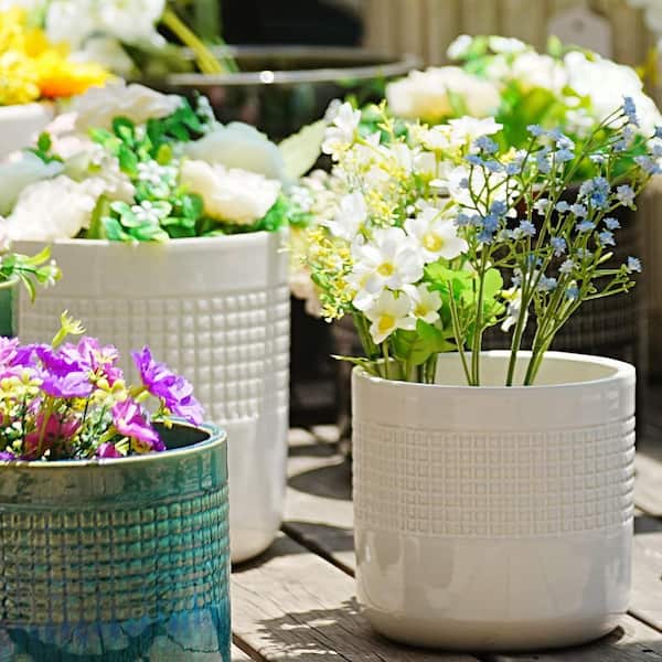 Set of 3 9.65 in. Round Ancient White Ceramic Flower Pot with Drainage-Frost Resistant Planter for Indoor Outdoor