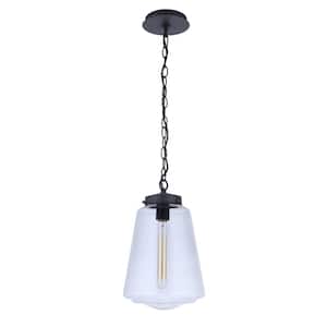 Laclede 15 in. 1 Light Midnight UV Protected Finish Dimmable Outdoor Large Pendant Light w/Clear Glass No Bulb Included