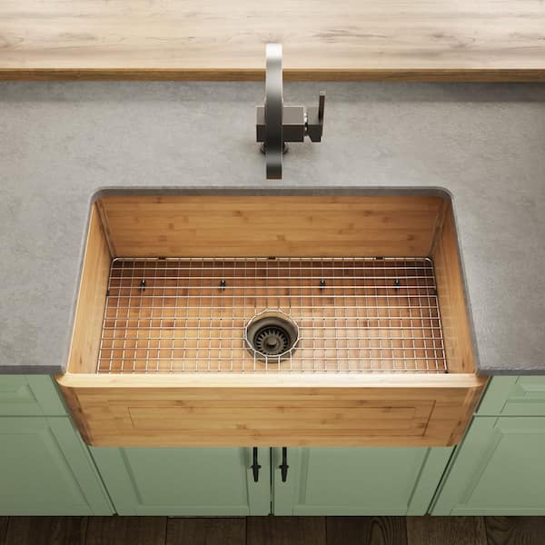 MR Direct Farmhouse Apron Front Bamboo 30 in. Single Bowl Kitchen Sink with Additional Accessories