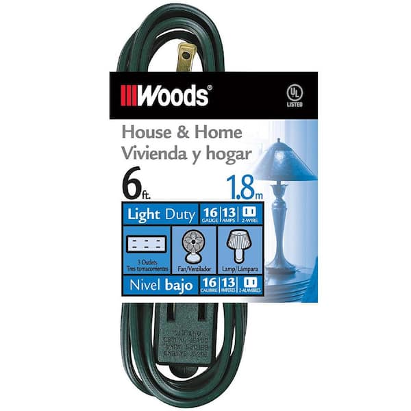 Woods 6 ft. 3-Outlet Indoor Extension Cords, Green