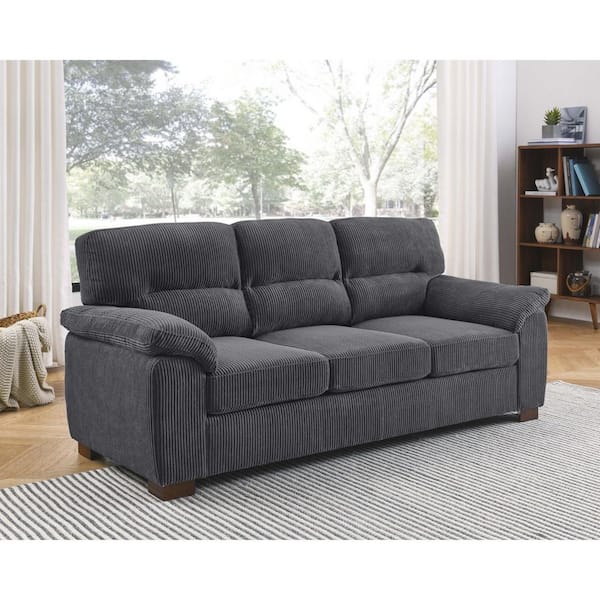 81-in. W Rolled Arm Corduroy Rectangle Sofa in Gray with Plush Tufted Cushions for Living Rooms