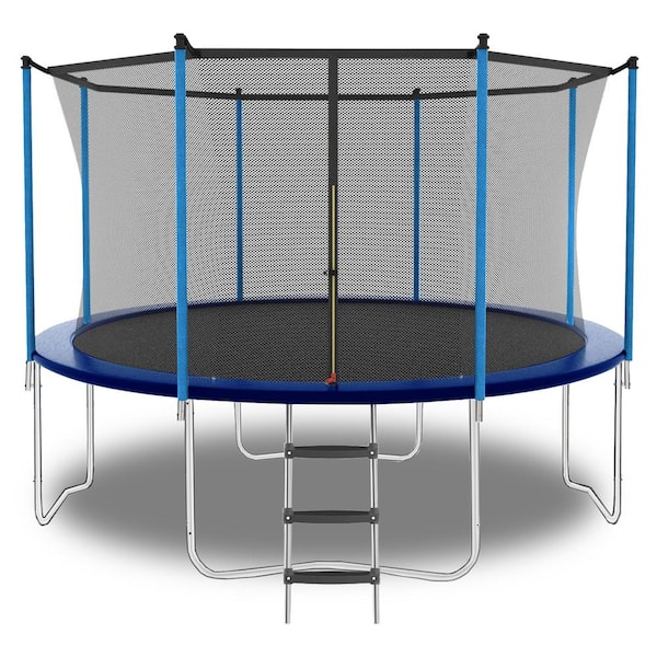 Sudzendf 8 ft. Blue Steel Trampoline with Enclosures