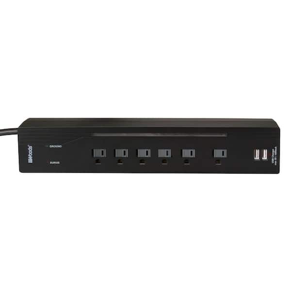 Woods 4 ft. 6-Outlet 1500-Joule Surge Protector Power Strip with 2-USB Chargers