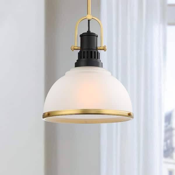 Modern 1-Light Gold Pendant Light with Frosted Glass Shade, No Bulb Included