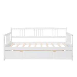 White Twin Size Daybed Wood Bed with Twin Size Trundle