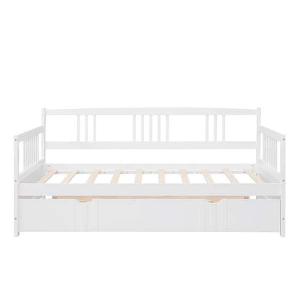 JASIWAY White Twin Size Daybed Wood Bed with Twin Size Trundle