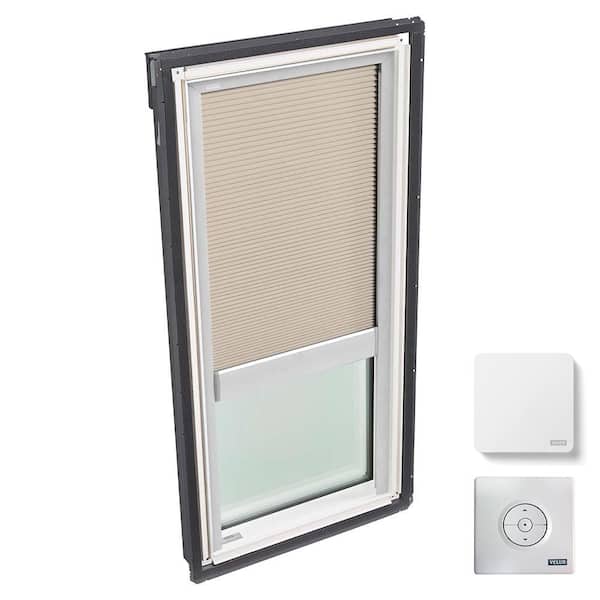 VELUX 21 in. x 37-7/8 in. Fixed Deck-Mount Skylight, Laminated Low-E3 Glass, Classic Sand Solar Powered Light Filtering Blind