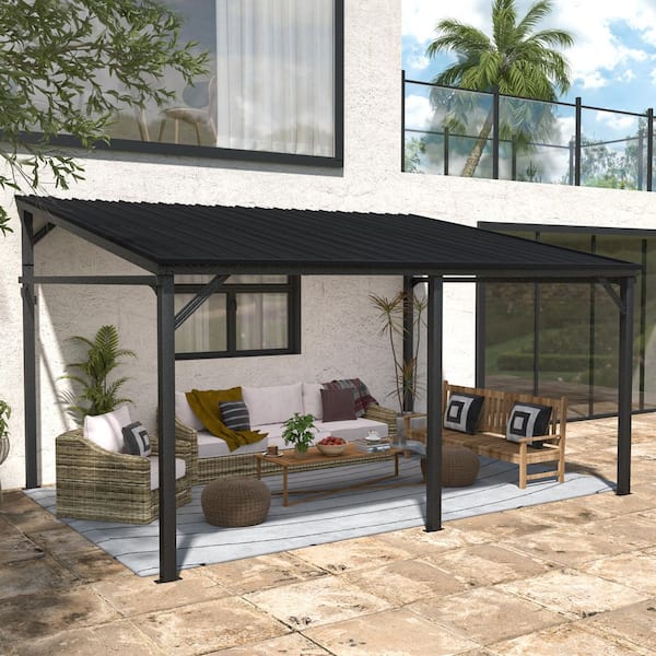 VEIKOUS 14 ft. x 10 ft. Patio Covers with Metal Roof Wall