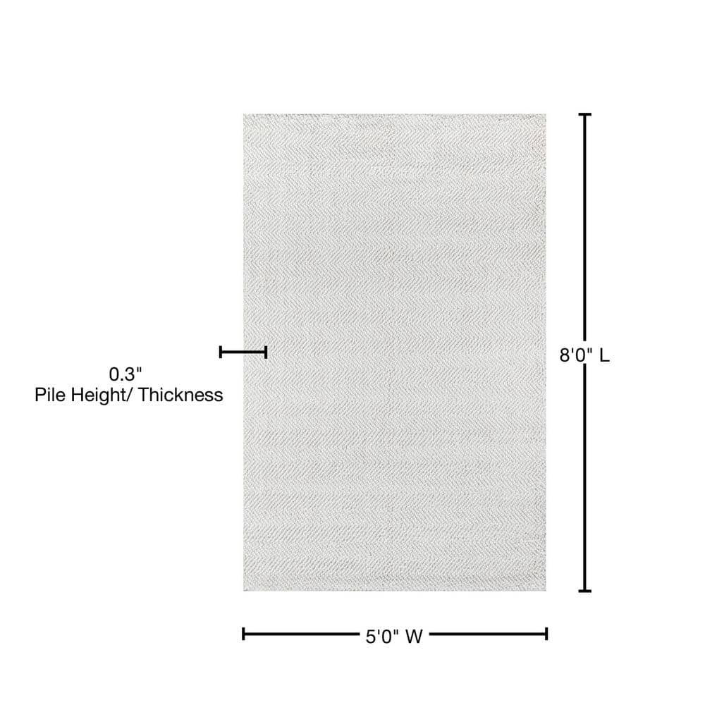Ivory Herringbone 5' x 8' Handmade Wool and Synthetic Area Rug