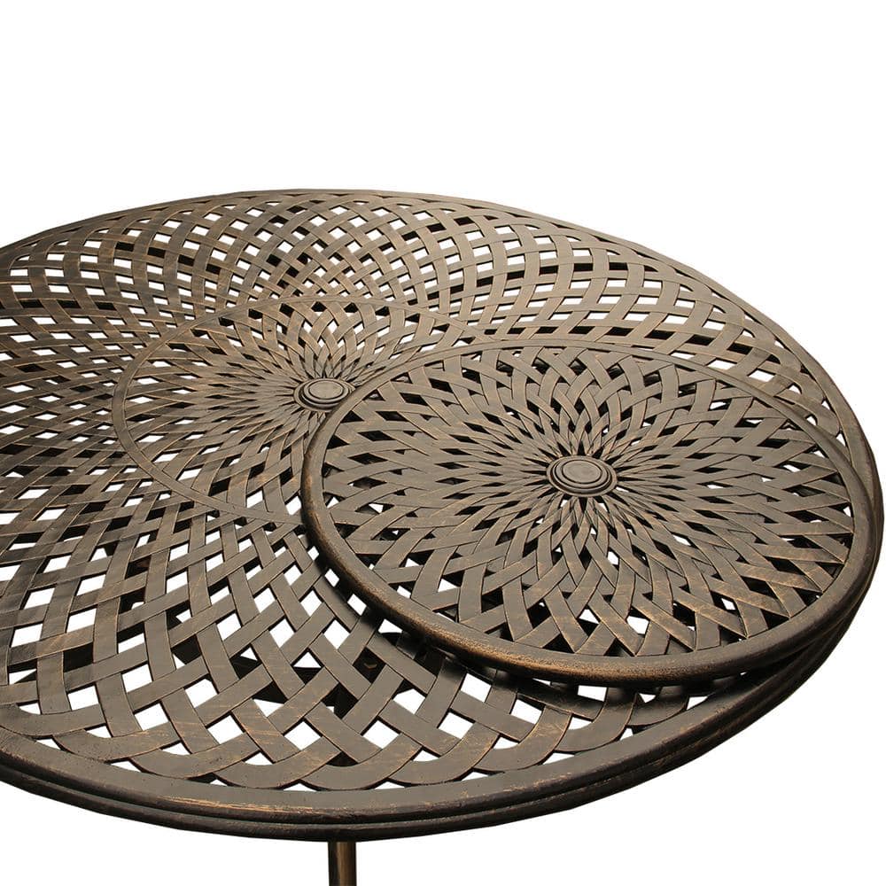 Bronze Aluminum 7-Piece Round Outdoor Dining Set with Lazy Susan