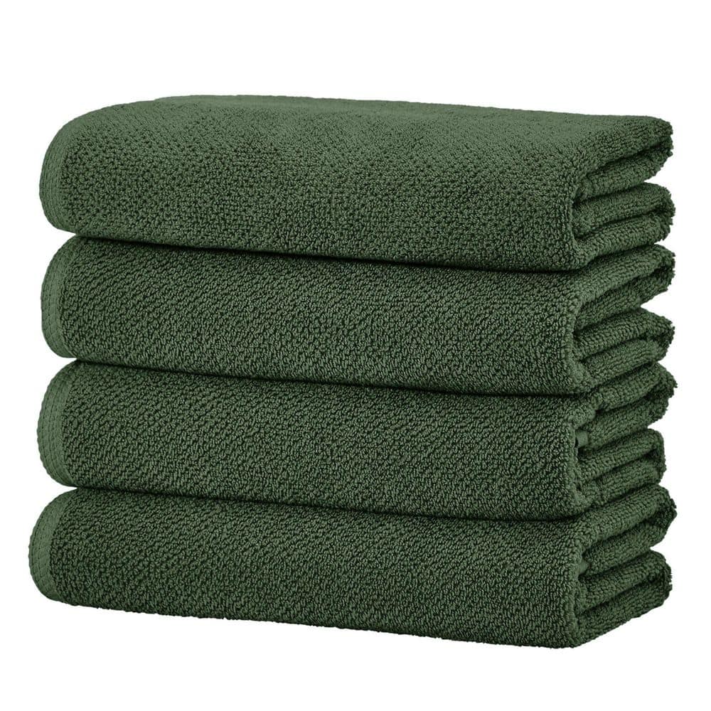 FRESHFOLDS Forest Green 4-Pack Cotton Quick-Dry Bath Towel