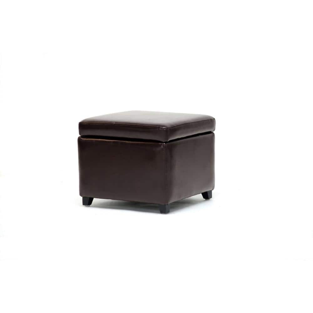 Baxton Studio Dark Brown Faux Leather Storage Cube Ottoman