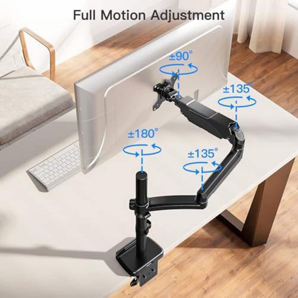 Extra Long Arm Adjustable Monitor Desk Mount 13-32 Inch Single Screen Stand with Tilt Swivel Rotation Black - Thumbnail 2