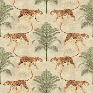 Tiger and Tree Hemp Vinyl Peel and Stick Wallpaper Roll (Covers 30.75 sq. ft.)