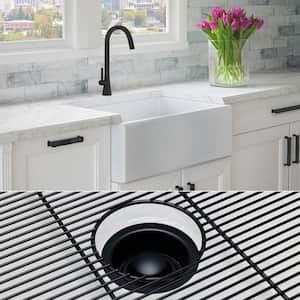Luxury White Solid Fireclay 30 in. Single Bowl Farmhouse Apron Kitchen Sink with Matte Black Accs and Flat Front