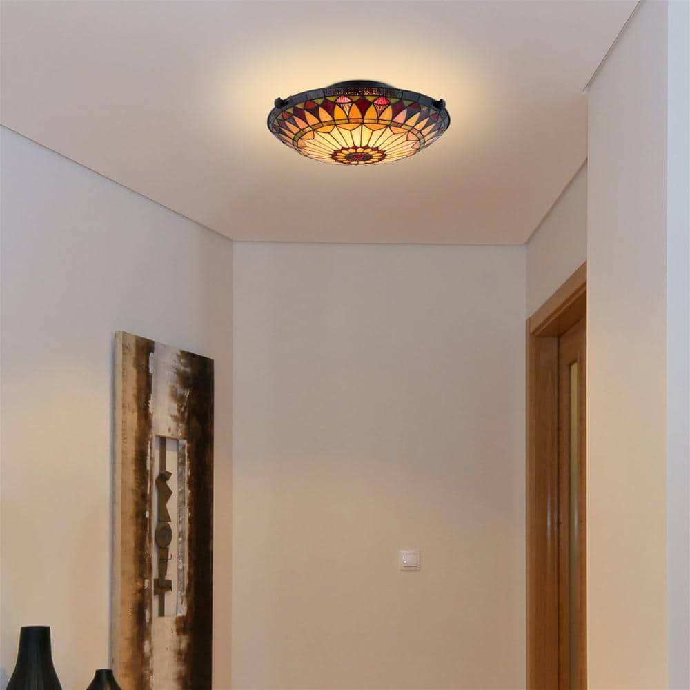 Mateo 16" Black Tiffany Glass Vintage Flush Mount Ceiling Light