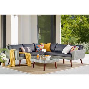 Albany Light Gray All-Weather Wicker Outdoor Corner Sectional Sofa with Dark Gray Cushions