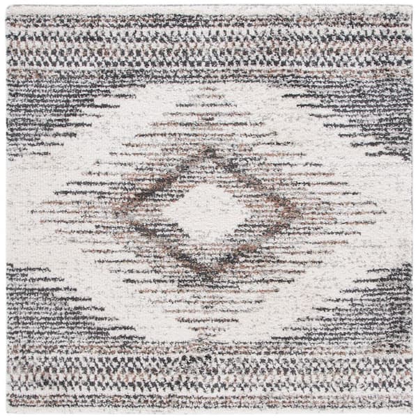 Jericho Shag 8 ft. x 8 ft. Black/Rust Diamond Ornate Square Area Rug
