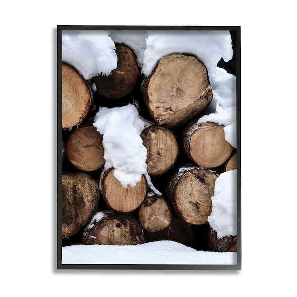 Stupell Industries Winter Snowy Logs by Incado 1 Piece Framed Graphic Print Nature Poster Art Print 14 in. x 11 in.