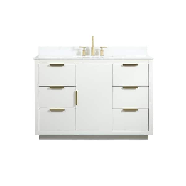 Unbranded Simply Living 48 in. W x 22 in. D x 34 in. H Bath Vanity in White with Calacatta White Engineered Marble Top