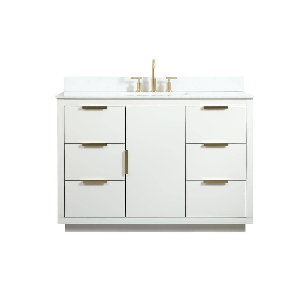 48 in. W Single Bath Vanity in White with Engineered Stone Vanity Top in Ca