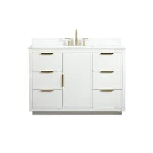 48 in. W Single Bath Vanity in White with Engineered Stone Vanity Top in Calacatta with White Basin with Backsplash