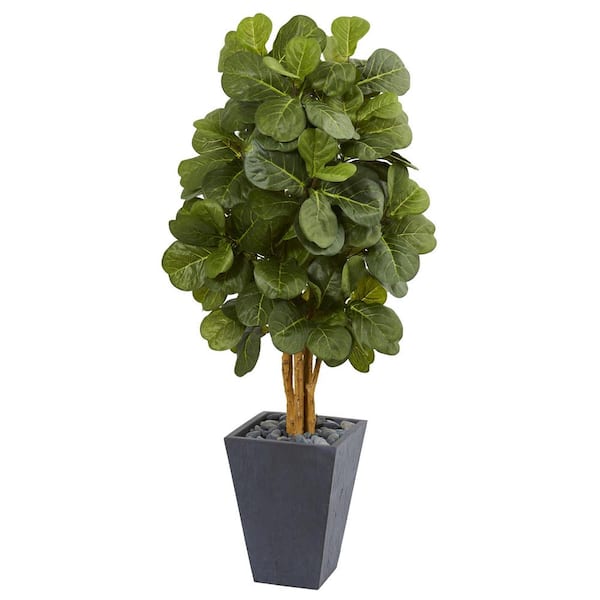 Nearly Natural 5.5 ft. High Indoor Fiddle Leaf Artificial Tree in Slate Planter