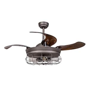 Industrial 46 in. Indoor Antique Gray Downrod Mount Retractable Ceiling Fan with Light and Remote Control