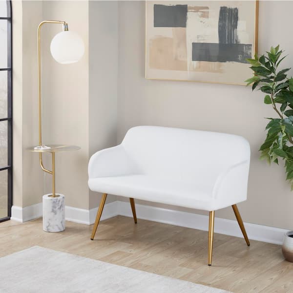 Daniella Gold Steel and White Faux Leather 44 in. High Back Bedroom Bench