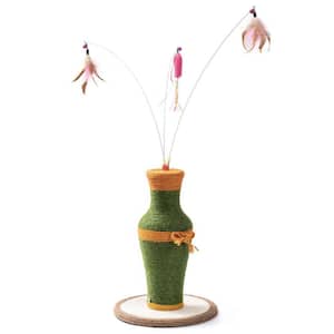 11.8 in. x 16.5 in. Grass Green Vintage Vase-shaped Cat Scratching Post with 3 Feather Toys
