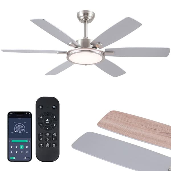 52 in. Modern Nickel Downrod Mount Propeller Indoor/Outdoor Ceiling Fan with LED Light and Remote Included/App Control