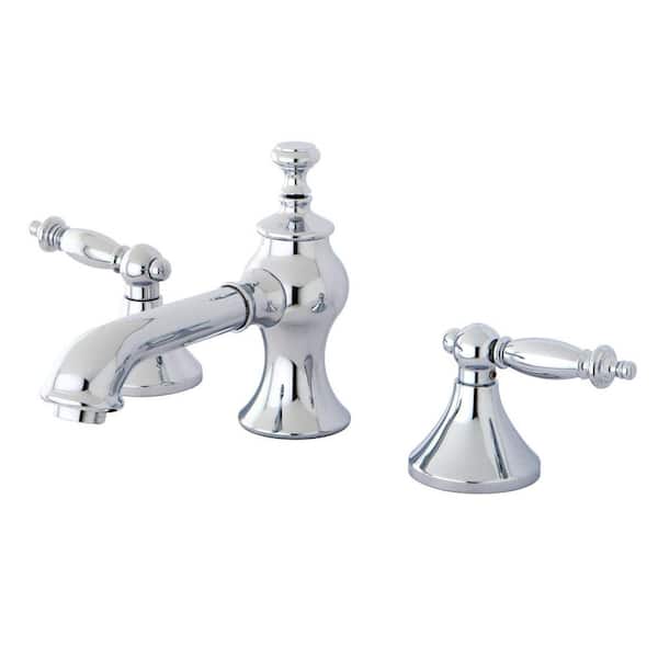 Kingston Brass Templeton 8 in. Widespread 2-Handle Bathroom Faucets with Brass Pop-Up in Polished Chrome