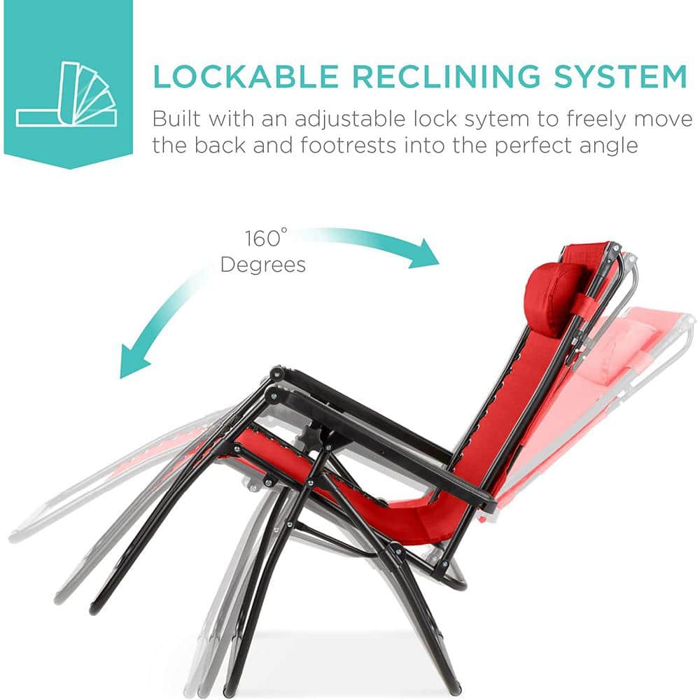 Crimson Red Folding Zero Gravity Recliner with Canopy and Tray