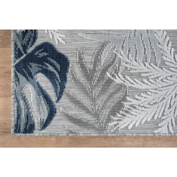 Jungle Blue 5 ft. x 7 ft. Washable Tropical Floral Indoor Outdoor