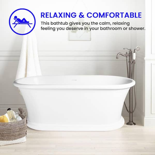 Vanity Art Drancy 67 in. Solid Surface Resin Stone Flatbottom Freestanding Bathtub in Glossy White