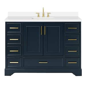 Stafford 49 in. W x 22 in. D x 36 in. H Single Sink Freestanding Bath Vanity in Midnight Blue with Pure White Quartz Top