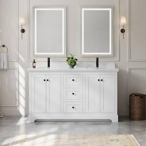 Avery 60 in. W x 22 in. D x 35 in. H Double Bath Vanity in White with Carrara Cultured Marble Top