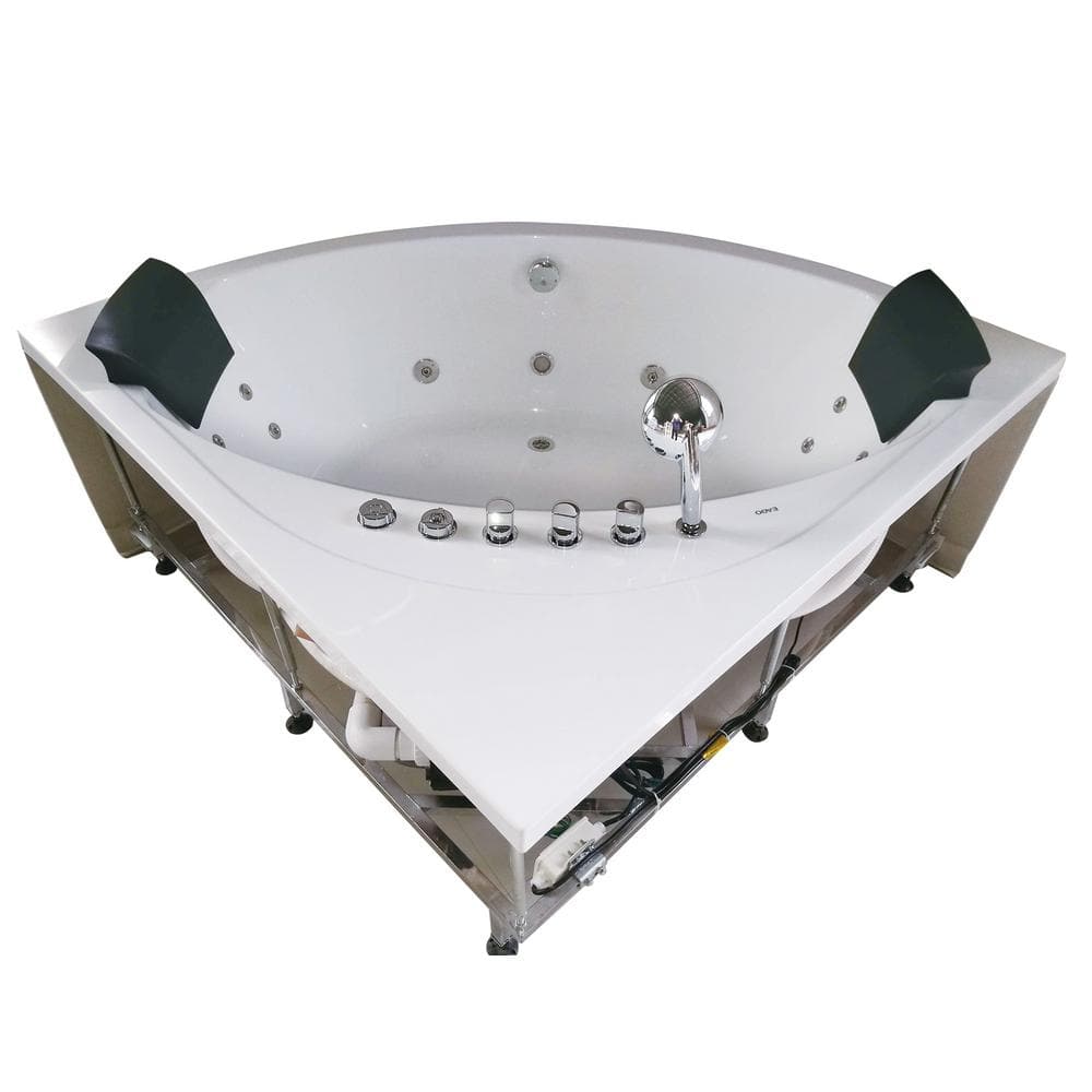59.13'' White Acrylic Corner Whirlpool Bathtub