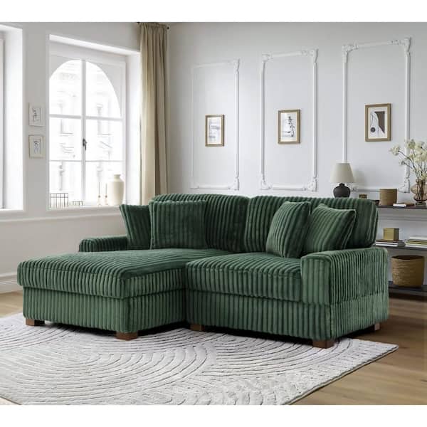 81.55 in. W Square Arm 2-Piece Faux Rabbit Fur Fabric L-Shaped Modern Sectional Sofa in Green