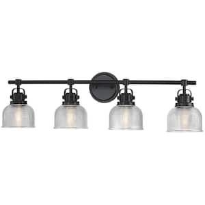 33 in. 4-Light Black Bathroom Vanity Light with Clear Prismatic Glass Shade
