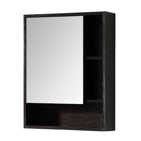 FINE FIXTURES Shawbridge 24 in. W x 29.50 in. H Small Rectangular Black Oak Surface Mount Medicine Cabinet with Mirror Left Hand