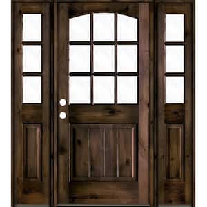 60 in. x 80 in. Knotty Alder Right-Hand/Inswing 1/2 Lite Clear Glass Black Stain Wood Prehung Front Door with Sidelites