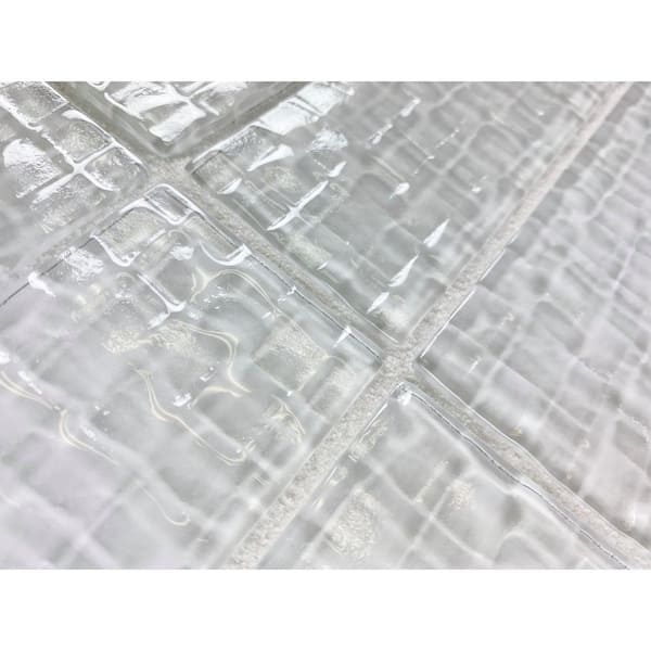Coastal Snow White 2 in. x 8 in. Glossy Textured Glass Subway Wall Tile (10.67 sq. ft./case)