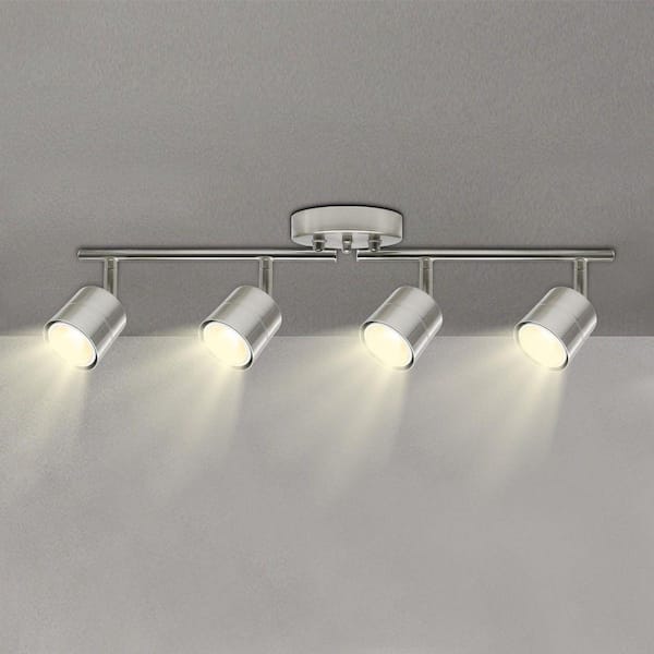 26.25in 4-Light Brushed Nickel Integrated LED Ceiling Mounted Hardwired Track Light with Rotatable Pivoting Heads 3000K
