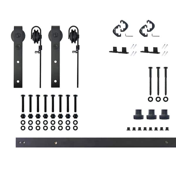 HOMACER 4 ft./48 in. Black Rustic Non-Bypass Sliding Barn Door Track and Hardware Kit for Double Doors